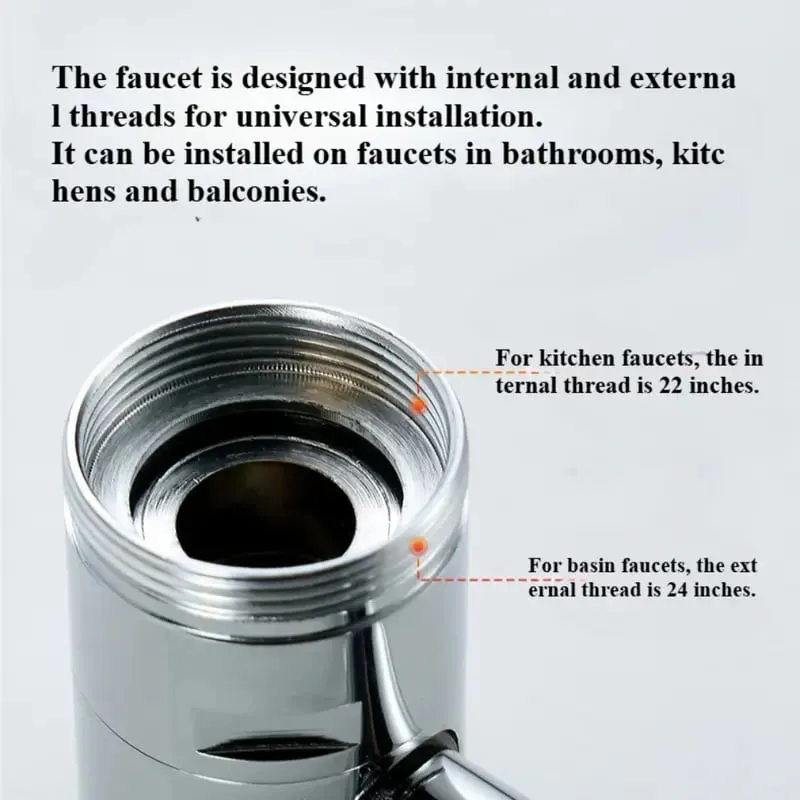 Product Introduction of 1440° Rotatable Faucet Aerator Extension for Toddlers, Dual Sprayer Mode Bathroom & Kitchen Faucet Attachment, Tap Head Replacement for Smart Face Washing 4
