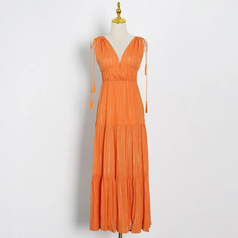 ABEBEY Lace Up Sling Dress For Women V Neck Sleeveless High Waist Summer  Dresses Female Fashion New Clothing 2023