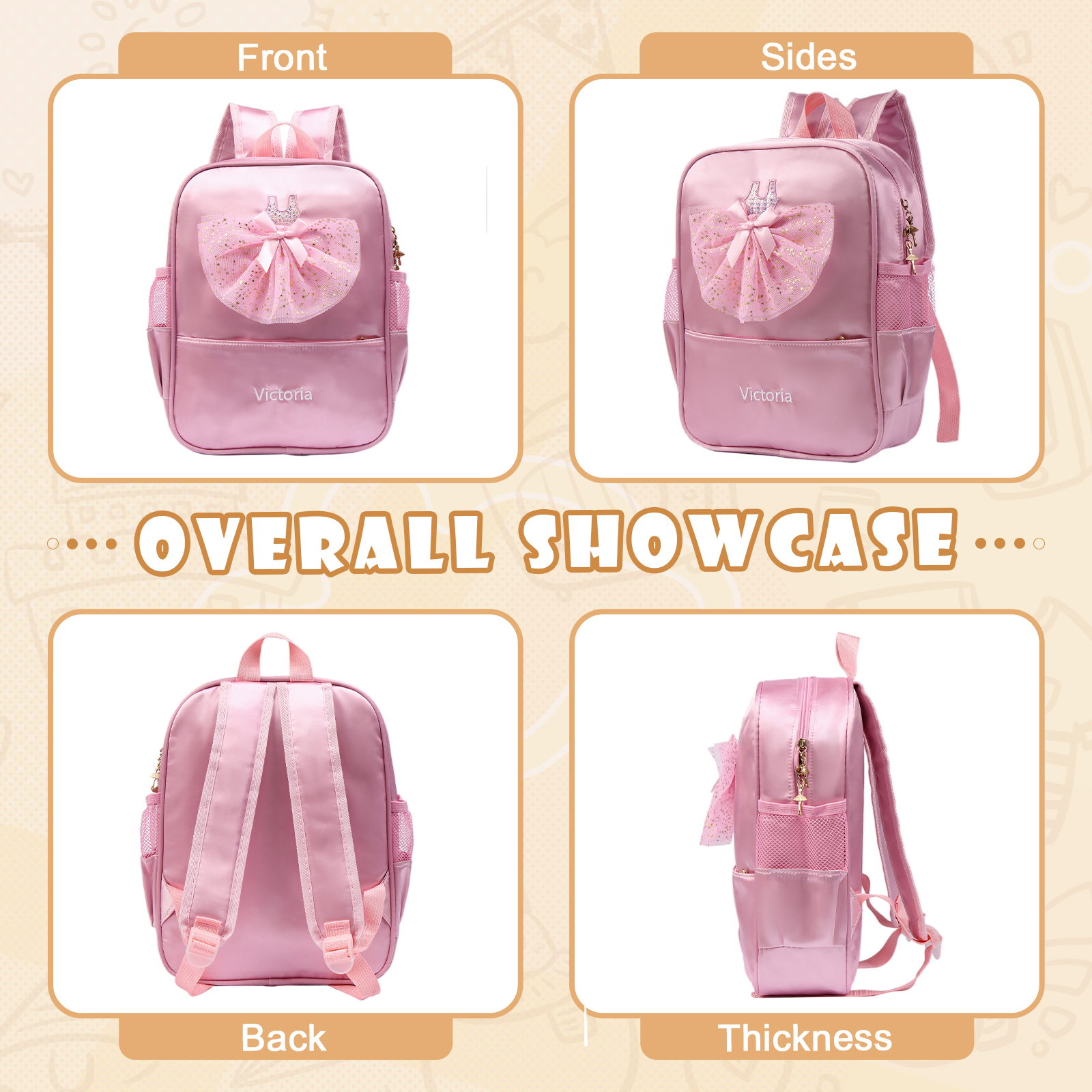 Personalised Princess Dress Style Schoolbag Custom Name Backpack Back To School Gift for Girls-Jessemade AU