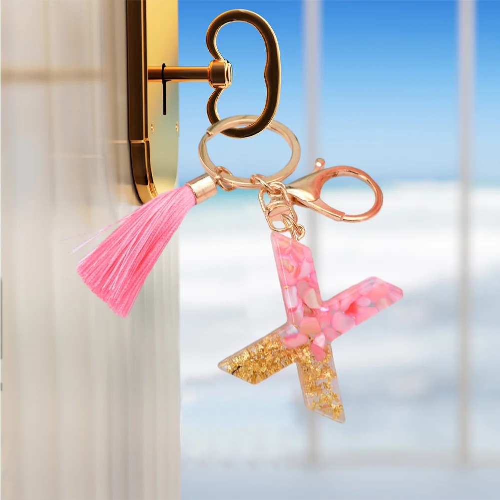 Resin Initial Key Ring with Tassel Alphabet Keyring for Car Keys Wallet Handbags