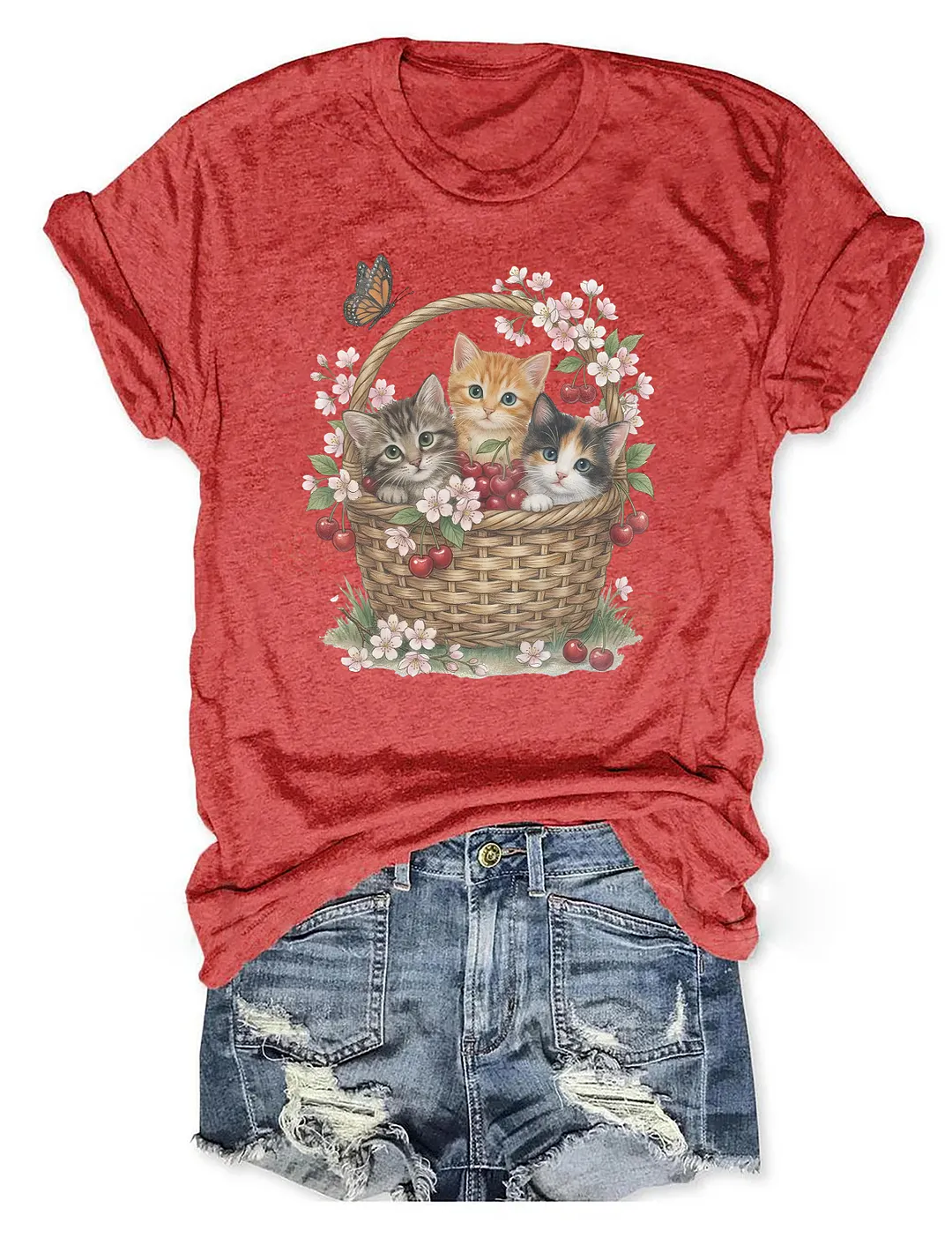 Cottagecore Floral Cute Kittens T-shirt
