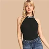 SHEIN Black Rib Knit Lettering Halter Neck Slim Fit Tank Tops Women Vest 2019 Summer Fashion Female New Active Wear Top Vests