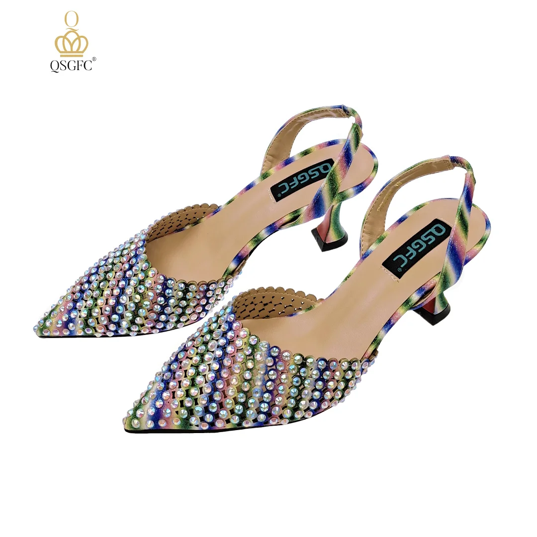 QSGFC New Arrival Popular Cutout Style In Nigeria Italian Design Elegant D.Purple Color Ladies Shoes and Bag For Party Wedding