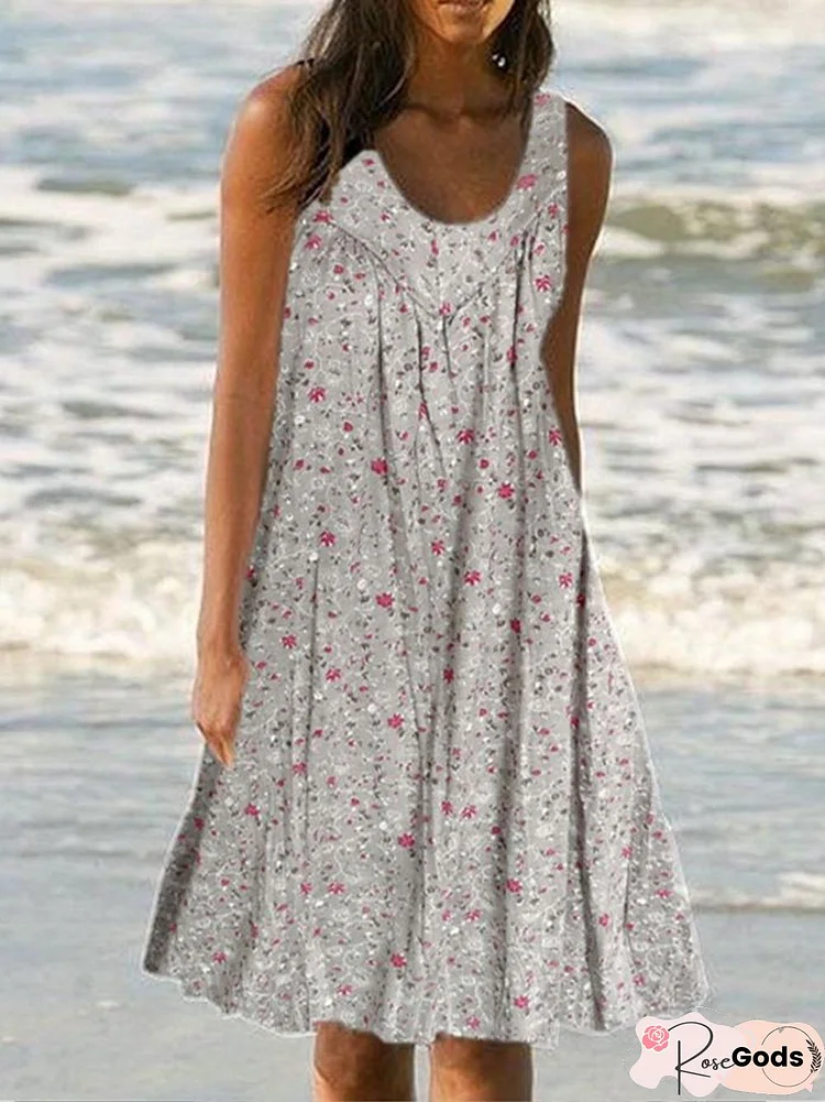 Plus Size Floral Print Beach Women Summer Midi Dress