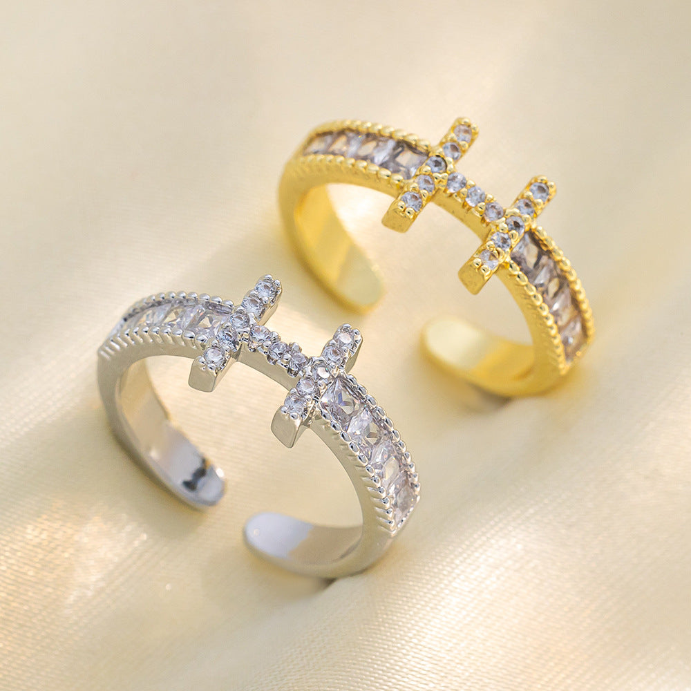 Full Diamond H Wedding Ring With Adjustable Opening Simple Hand Jewelry Japanese Style Ring Couple Ring