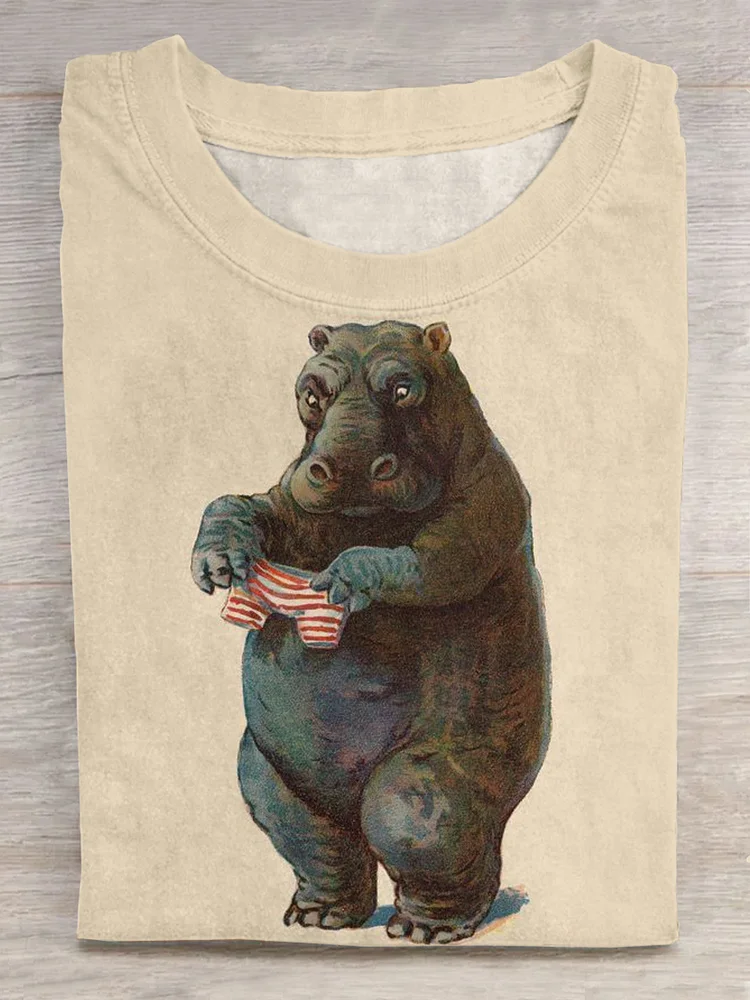 Funny Hippo Art Print T-shirt
