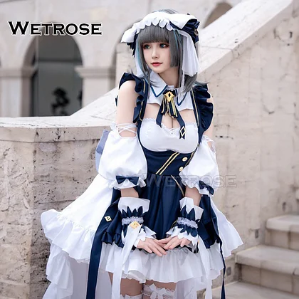 [Wetrose] Cheshire Azur Lane Cosplay Costume Cat Maid Girl Long Dress Wig Full Set