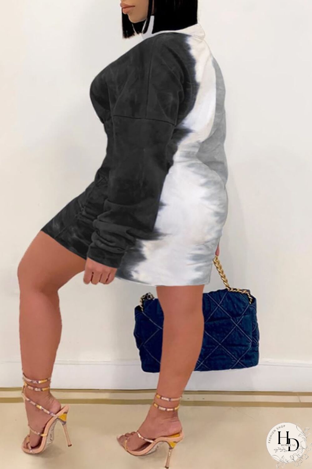 Blue Fashion Sexy Plus Size Gradual Change Print Basic Turndown Collar Printed Dress