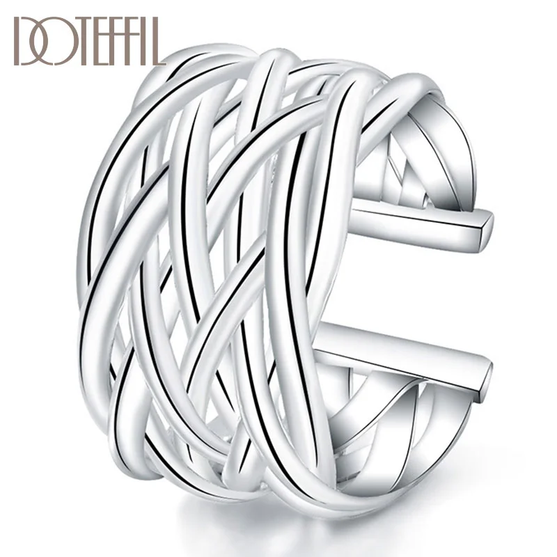 DOTEFFIL 925 Sterling Silver Open Weaving Ring Retro For Women Jewelry