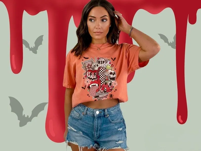 Retro Halloween Spooky Season Smiley Face T-shirt