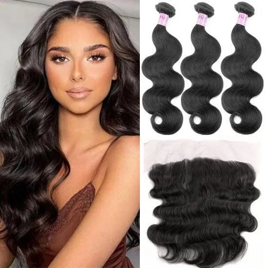 FREE SHIPPING Premium Quality Body Wave 13x4 Lace Frontal Closure With 3 Bundles