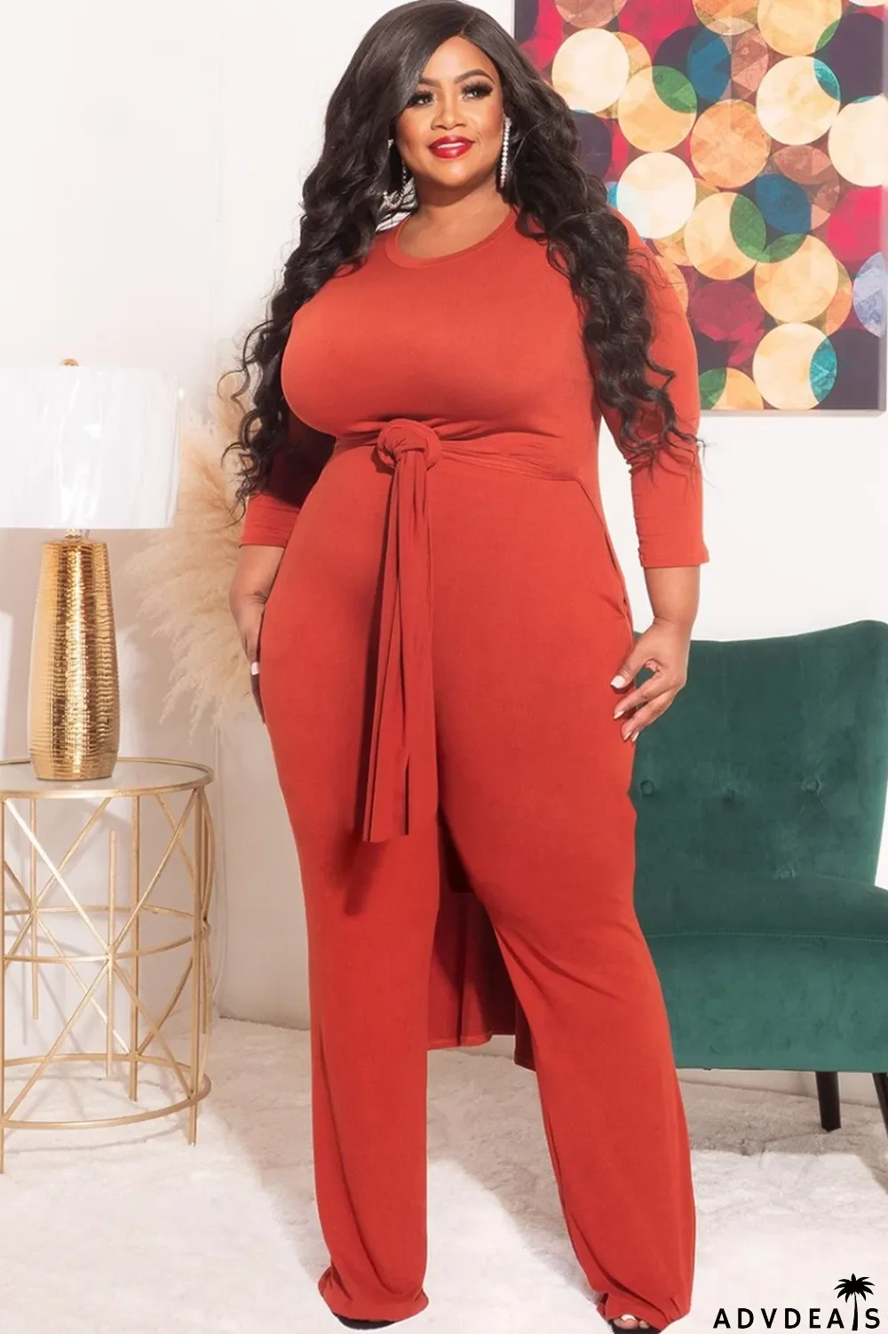 Spring Plus Size Red Slit Long Sleeve Top And Pant Wholesale Women's Two Piece Sets