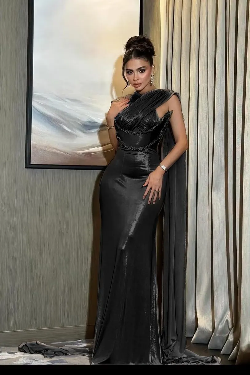 Lussooy Silver Stunning Beaded Halter Sleeveless Slim Prom Dress with Scarf 