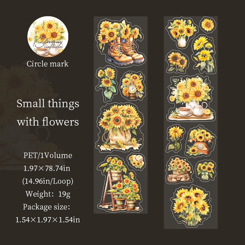 PET Tape - 50mm*200cm Blooming Sunflower Series Kawaii Girl Garden Flower Landscaping 
