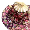 2 in 1 Bamboo Foldable Hand Fan Sun Hat Floral Printed Chinese Style Handheld Foldable Wide Brim Hat for Women Outdoor Beach Travel Accessory