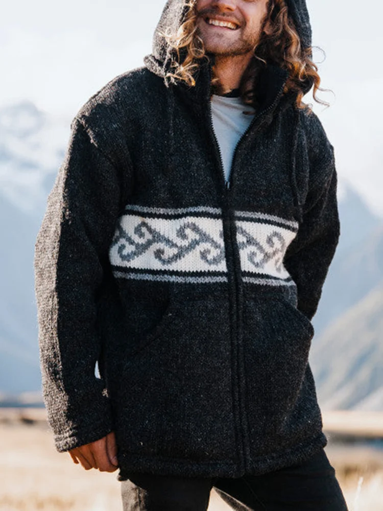 Retro Warm Iceland Jacquard Zipper Hooded Sweatshirt