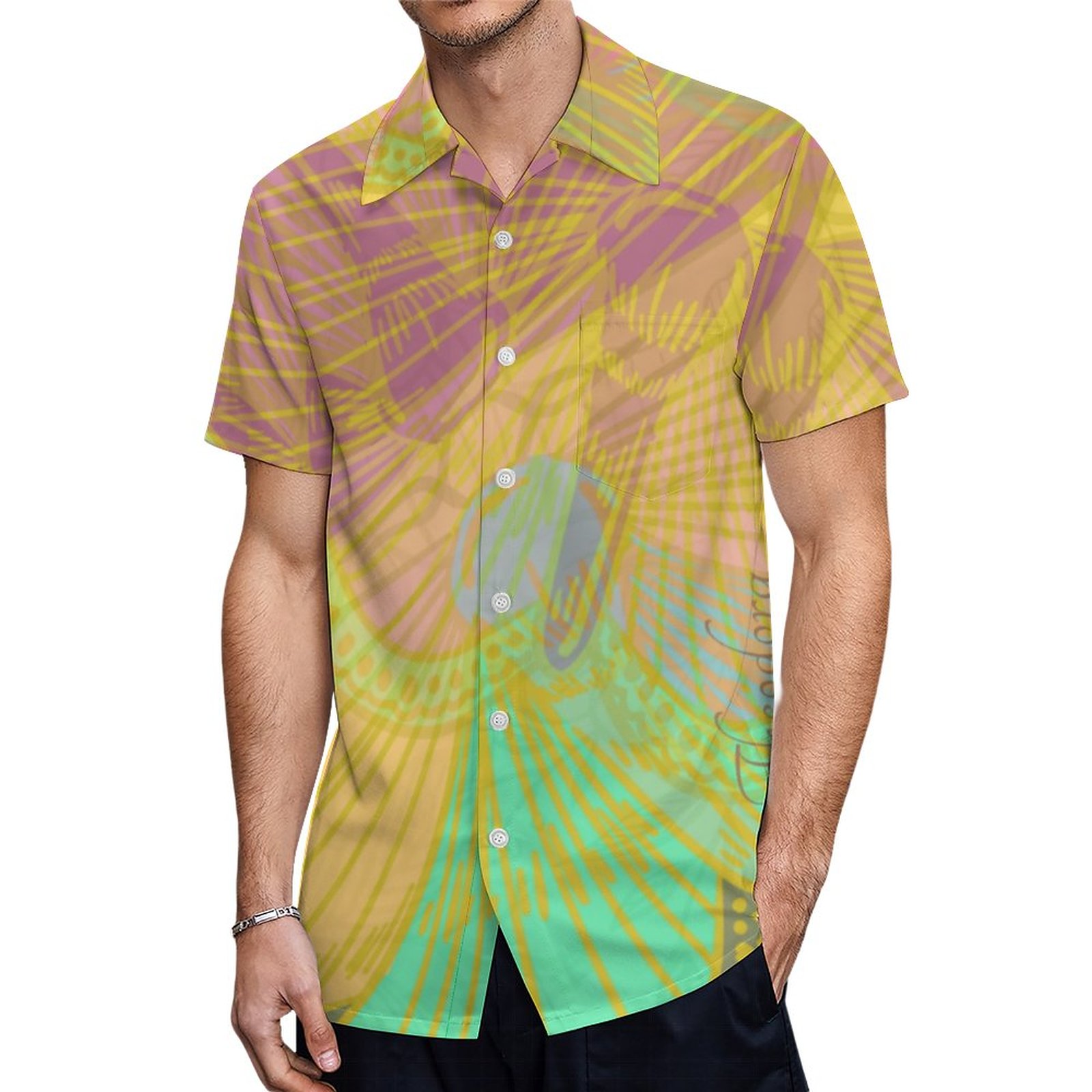 Chic Gold Butterfly Yellow Orange Hawaiian Shirt Mens Button Down Plus Size Tropical Hawaii Beach Shirts