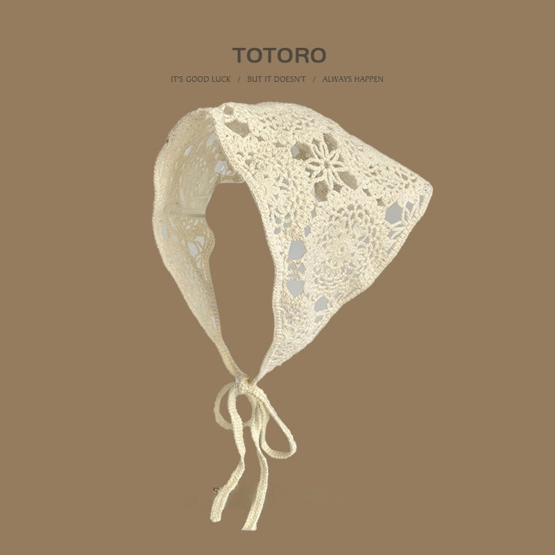 French Retro Turban Women’s Triangle Scarf Hair Belt Spring And Summer Travel Sweet Cute Handmade Crochet Artistic Style Baotou Hat