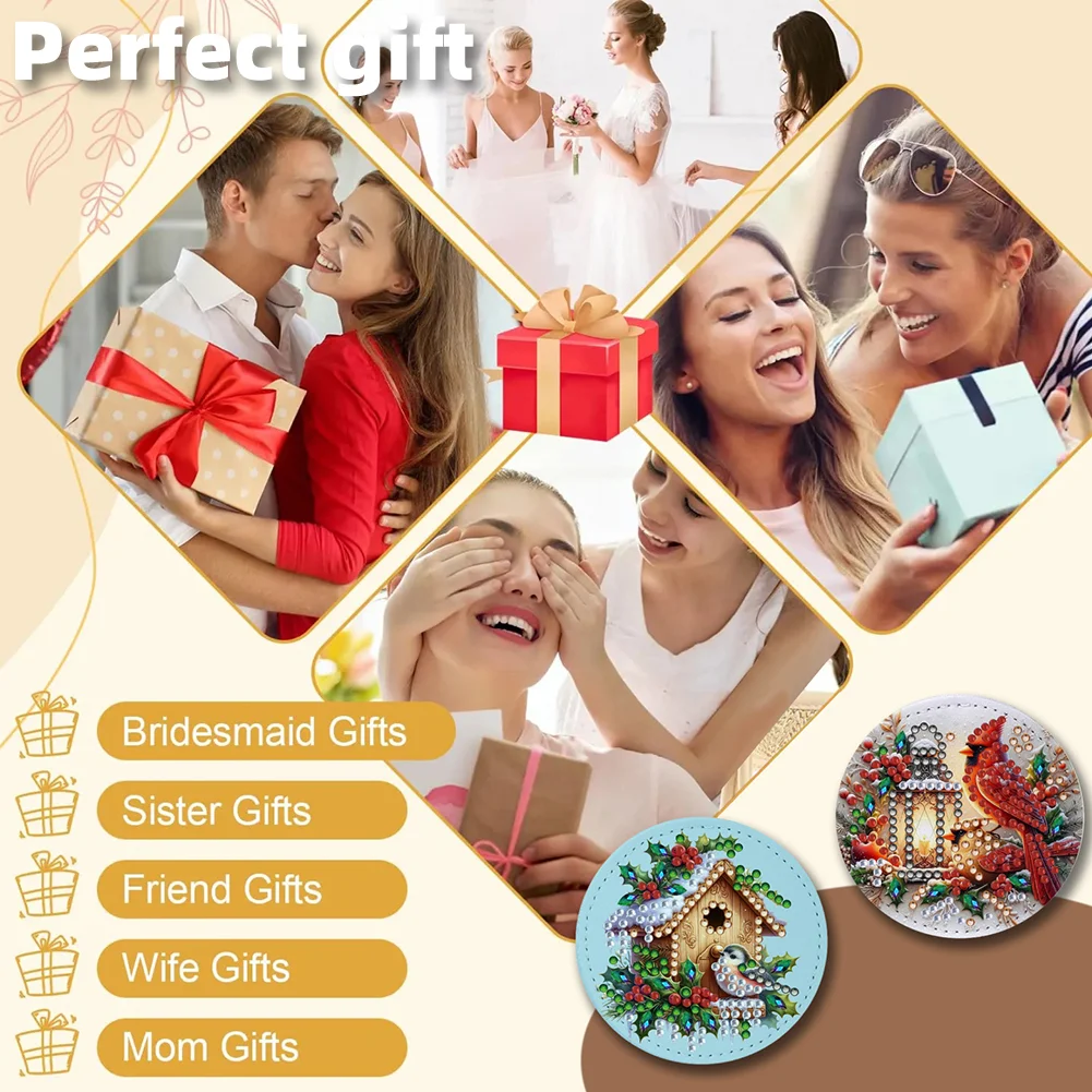 DIY Diamond Art Portable Cosmetic Mirror Round Diamond Painting Crafts (Hut)