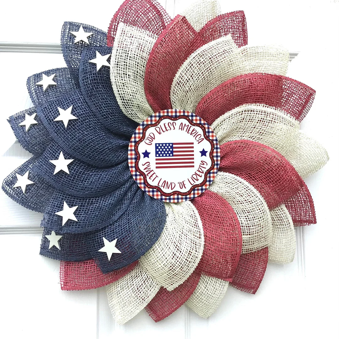 American Flag Wreath, Poly Burlap Patriotic Wreath, Rustic Flag Colors, Americana Wreath, Patriotic Wreath, Front Door Wreath