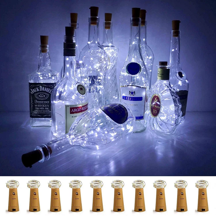 Wine Bottle Lights with Cork, 12 Pack 20 LED Waterproof Battery Operated Cork Lights, Silver Wire Mini Fairy Lights for Liquor Bottles DIY Party Bar Christmas Holiday Wedding