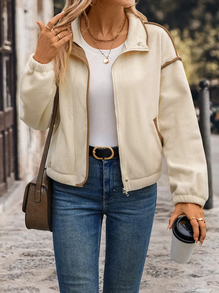 Women's Warm Woolen Stand Collar Short Cardigan Jacket