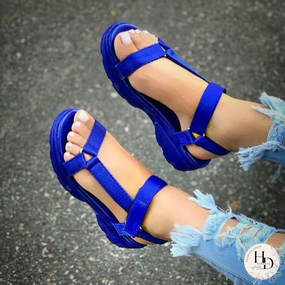 Blue Hollowed Out Patchwork Opend Out Door Shoes