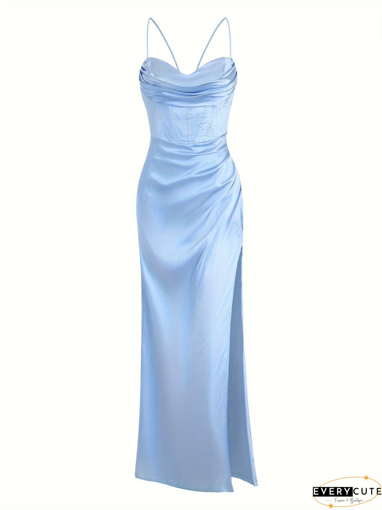 Split Thigh Backless Dress, Sexy Solid Party Maxi Dress, Women's Clothing