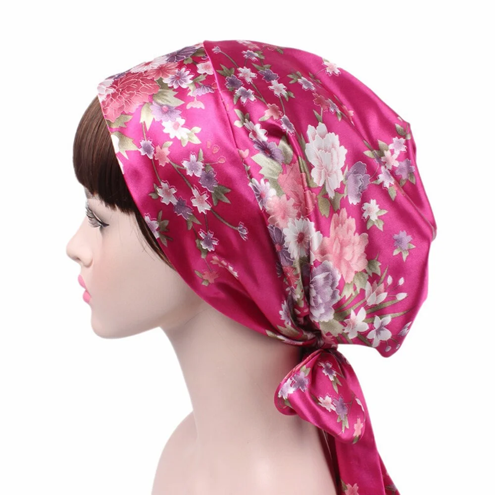 New Soft Silk Women Night Sleep Head Wear Shower Wrap Cap Adjustable Ladies Long Hair Care Bonnet Scraf Satin Hat Accessories