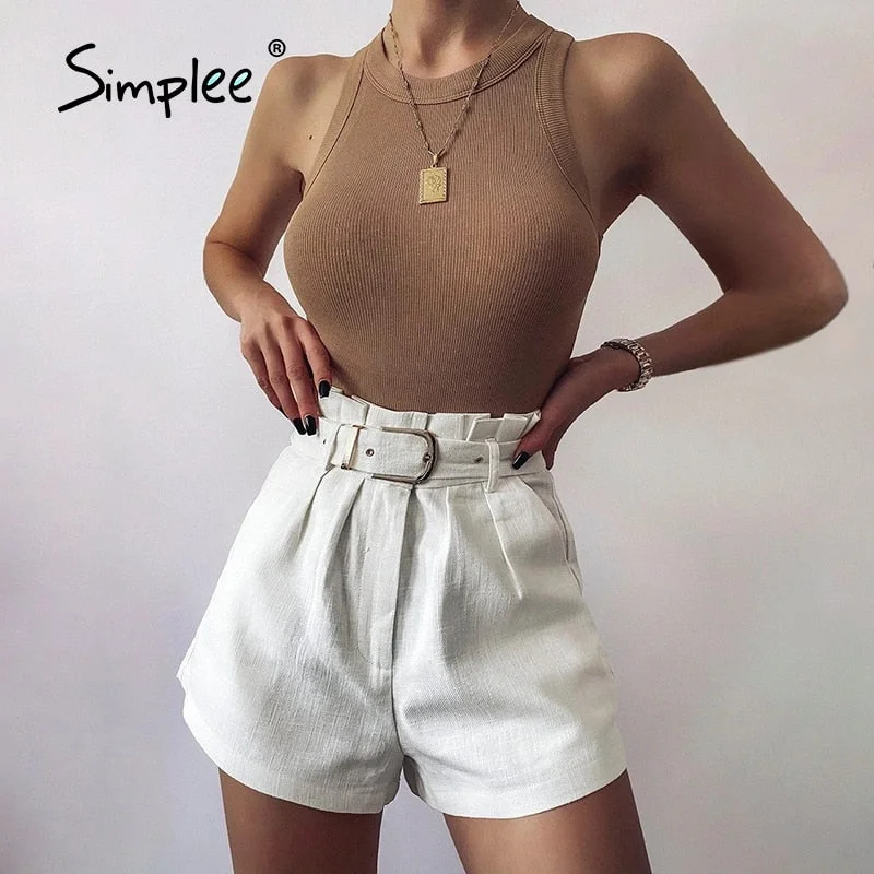 Simplee Highstreet summer o-neck solid cotton vest women Sexy basic ladies office tank top Fashion sleeveless club short tops
