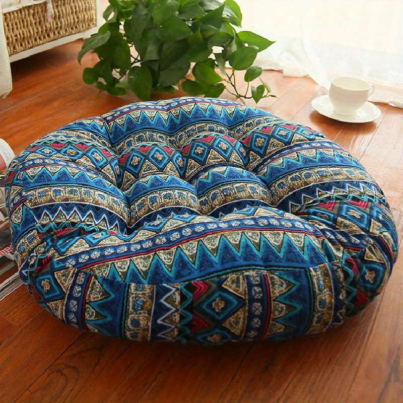1pc Plush Thick Round Boho Chic Cushion - Soft Cotton Linen Blend, Ethnic Fabric, Yoga and Meditation Support, Window Seat Pillow, Floor Cushion for Living Room Home Decor and Relaxation
