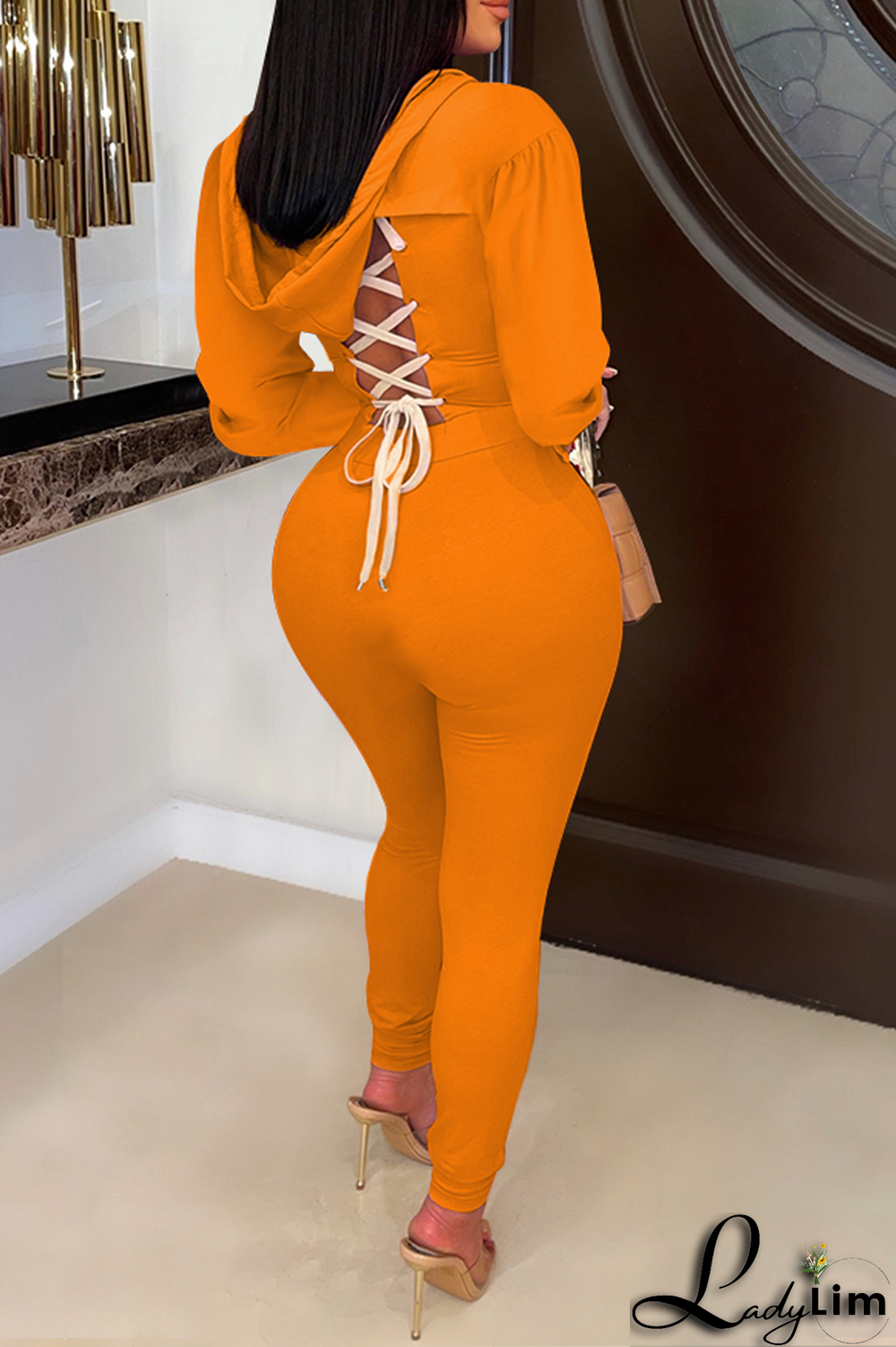 Blue Fashion Solid Patchwork V Neck Long Sleeve Two Pieces