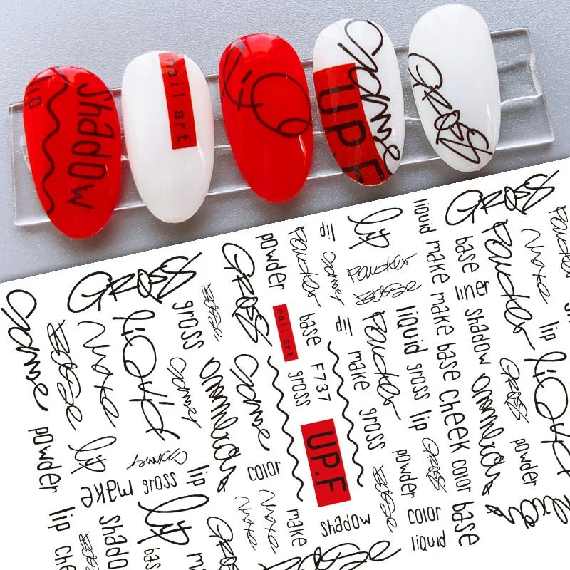 1pcs Black White 3D Nail Art Stickers Sliders Flowers Mandala Leaf Geometry Adhesive Nail Decals Foil Design Manicure-Nail Inspo