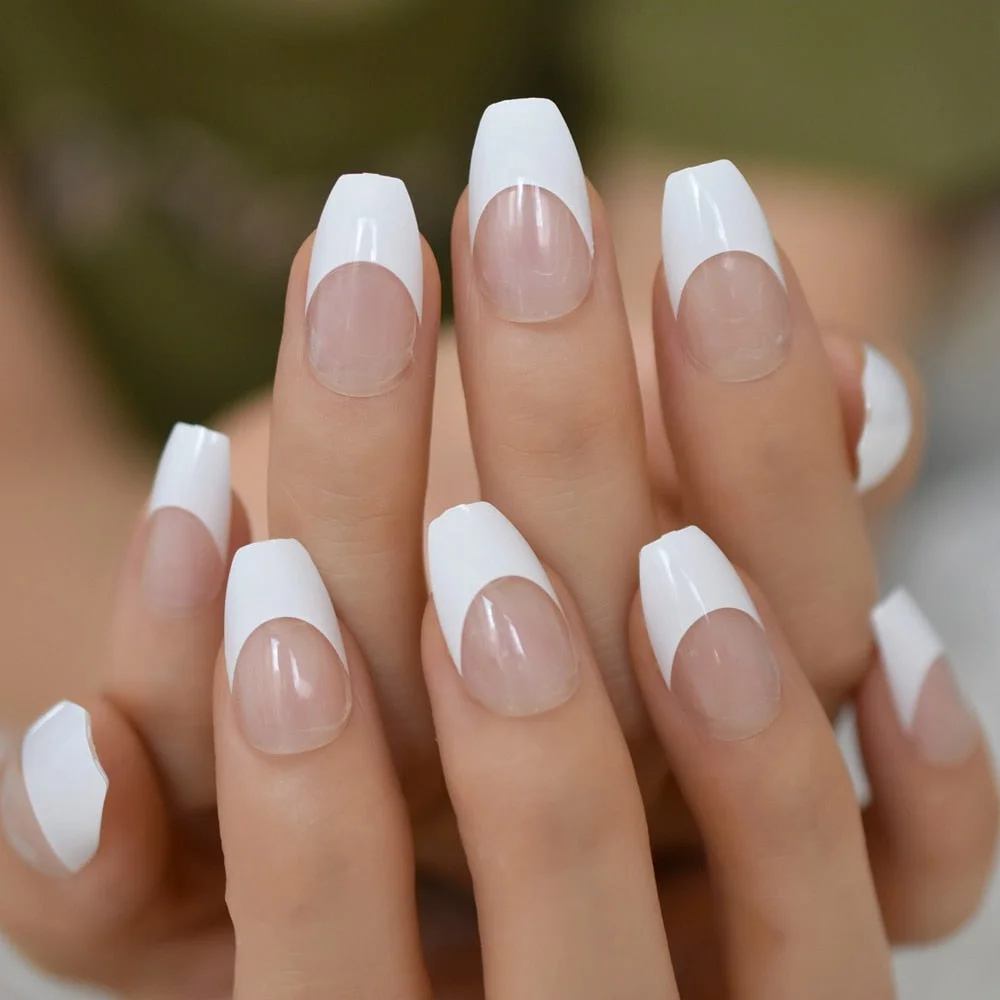 Medium Nail Tips Fingernail Full Cover Coffin Reuseable False Nail Press On Nails French Manicure Nail Art Pre Designs 2021 Aug.-Nail Inspo