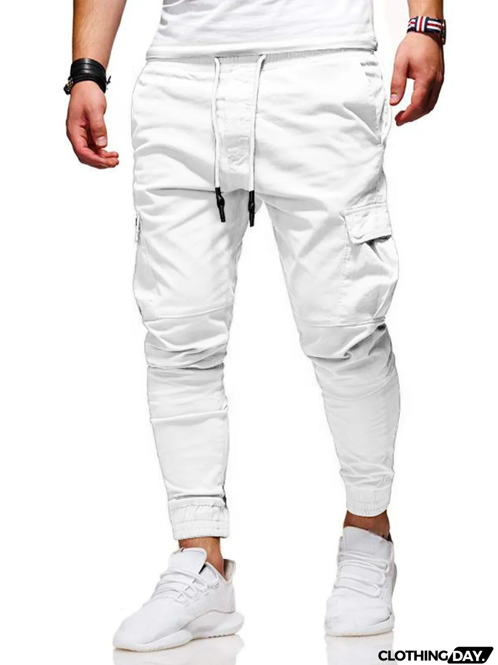 Fall/Winter Patch Pocket Tight Pants Tie Elastic Sports Slack Long Casual Pants Jogger Pants