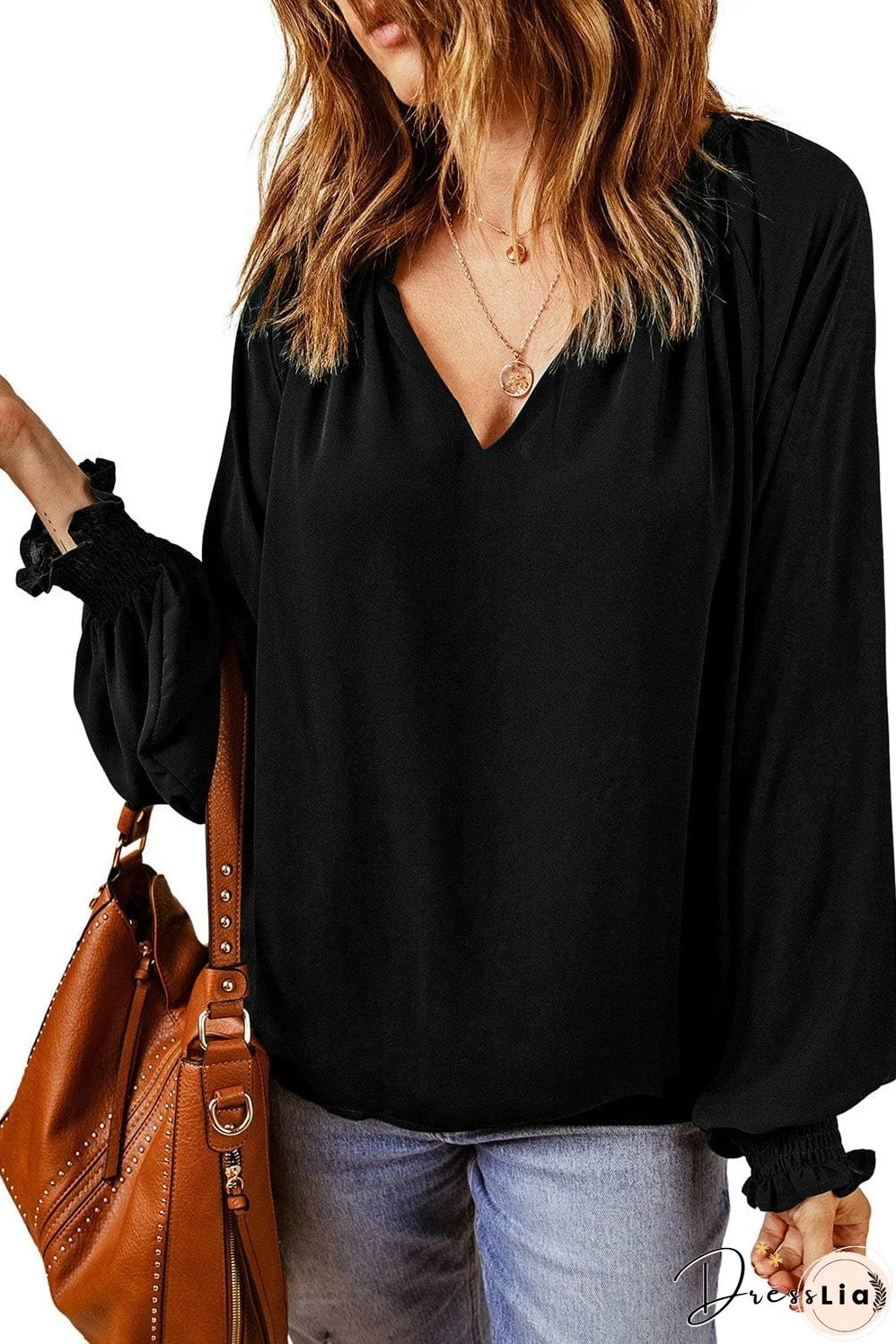 Casual V Neck Long Sleeve Shirt