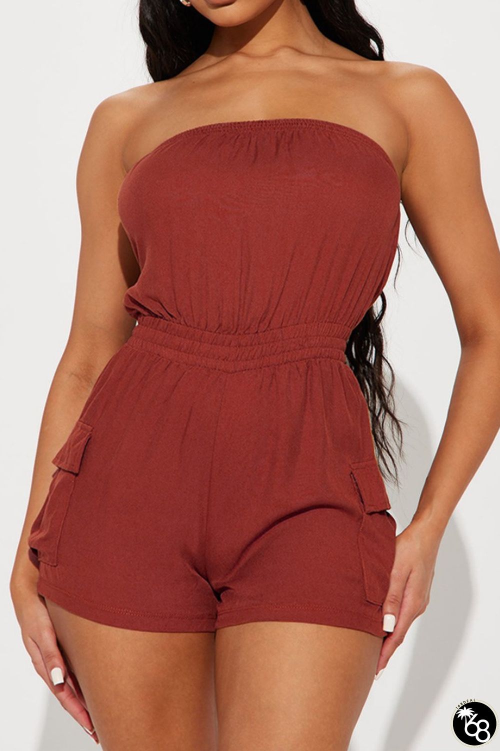 Purplish Red Sexy Casual Solid Backless Strapless Skinny Romper | 168DEAL
