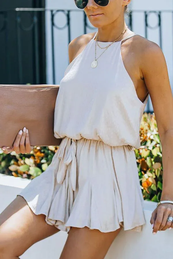 Former Flame Satin Lace-up Romper