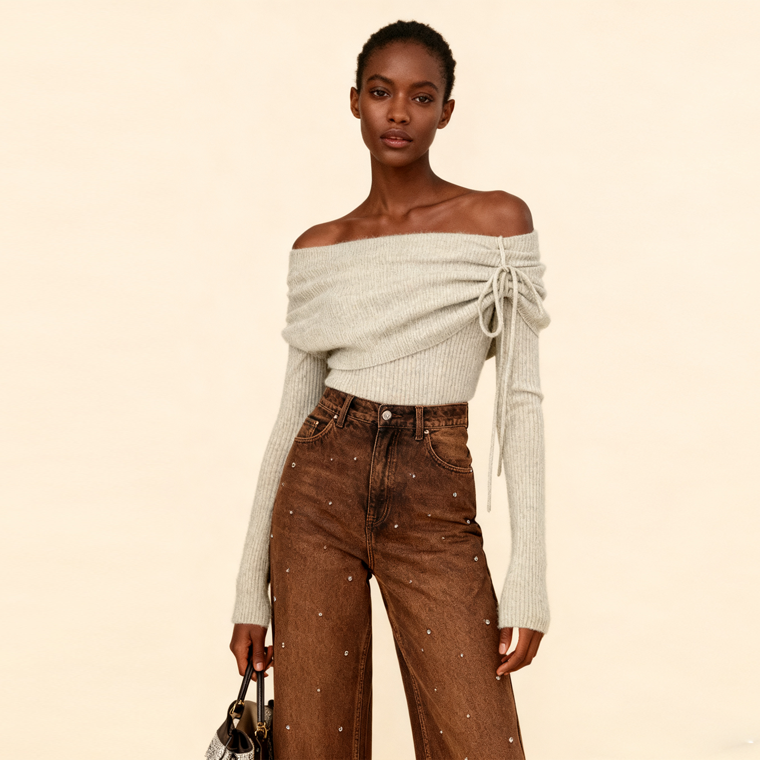 Women's Off-the-Shoulder Cashmere Sweater REAL SILK LIFE