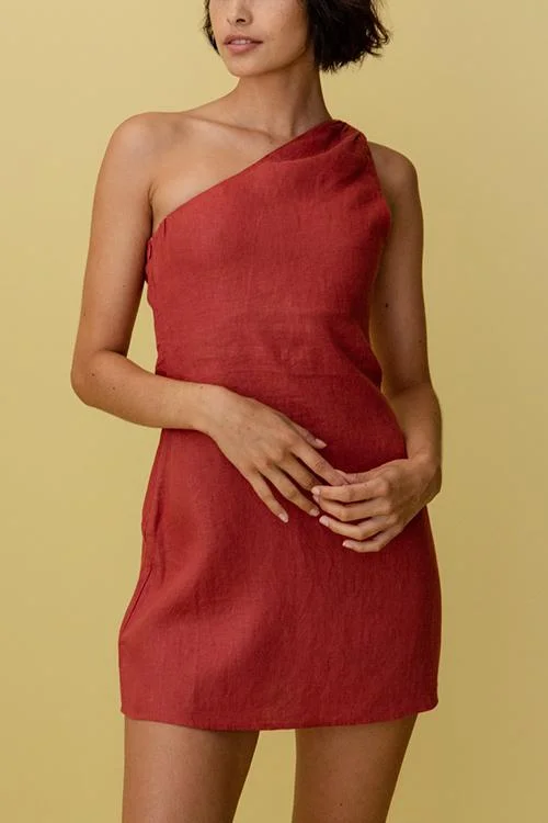 Minimalism One Shoulder Linen Mini Dress