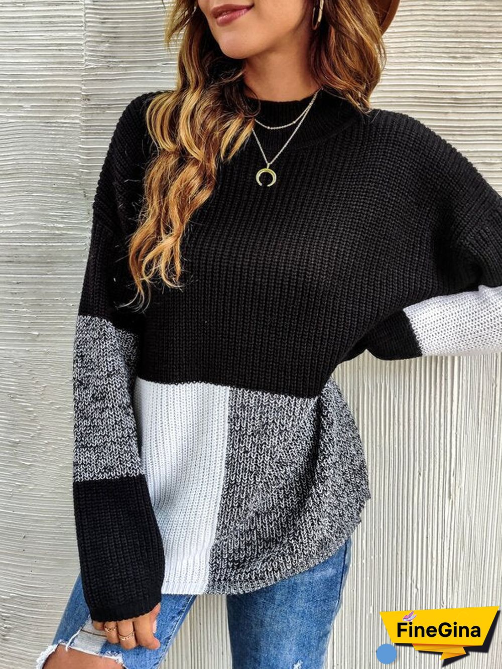 Black And White Color Block Sweater
