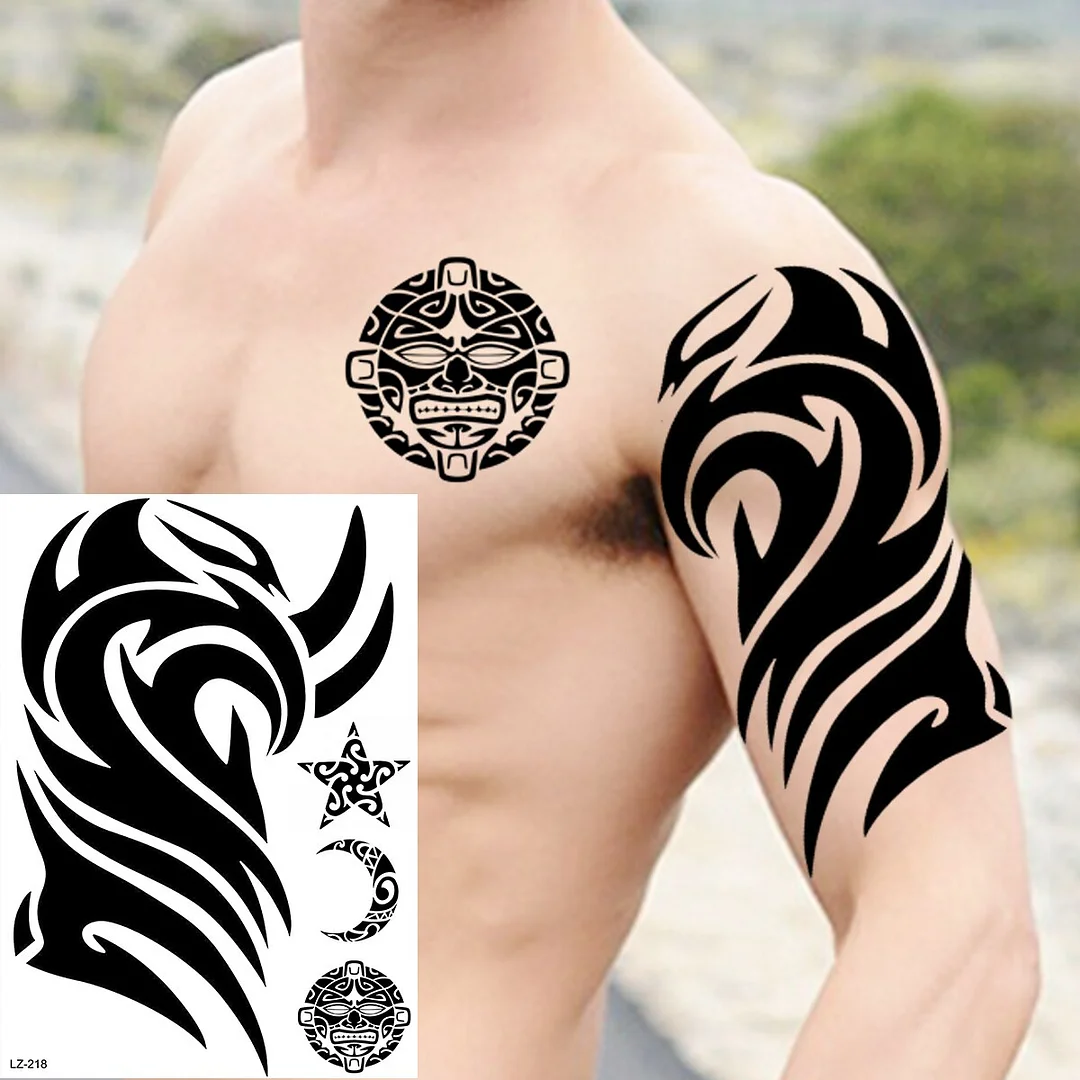 Tribal Black Maori Tattoos For Men Adults Realistic Tiger Lion Forest Knight Fake Tattoo Sticker Arm Body Tatoos Waterproof 3D