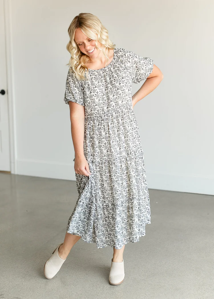 Short Bubble Sleeve Midi Dress