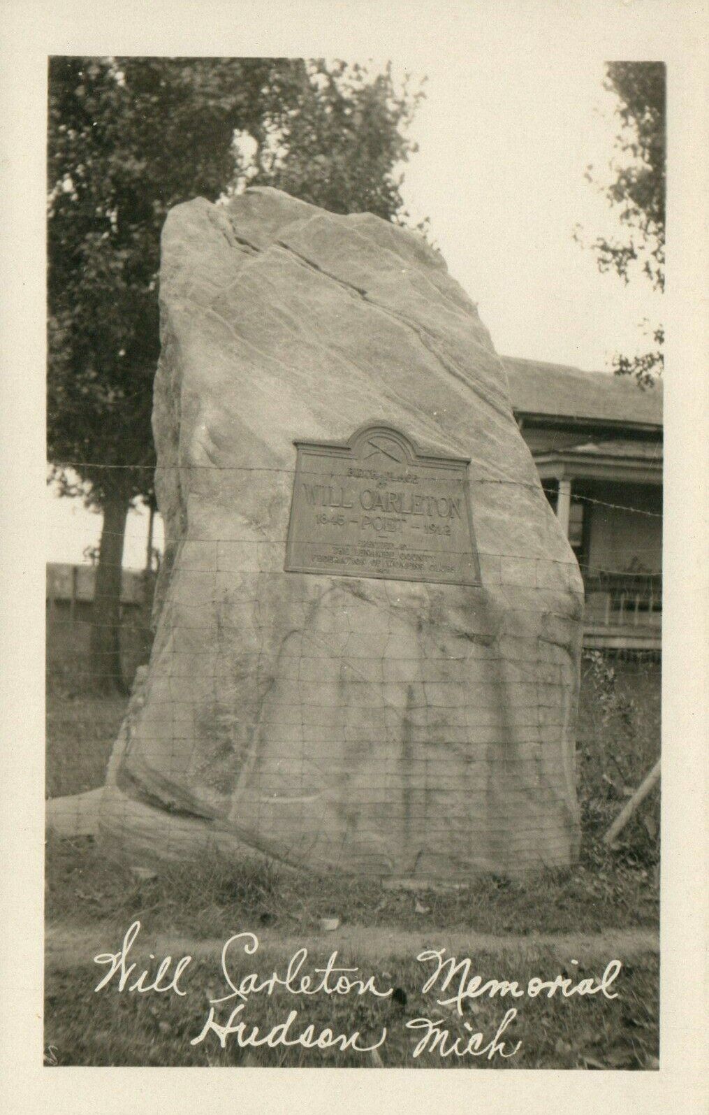 Will Carleton Memorial Hudson Michigan Real Photo Poster painting RPPC Postcard