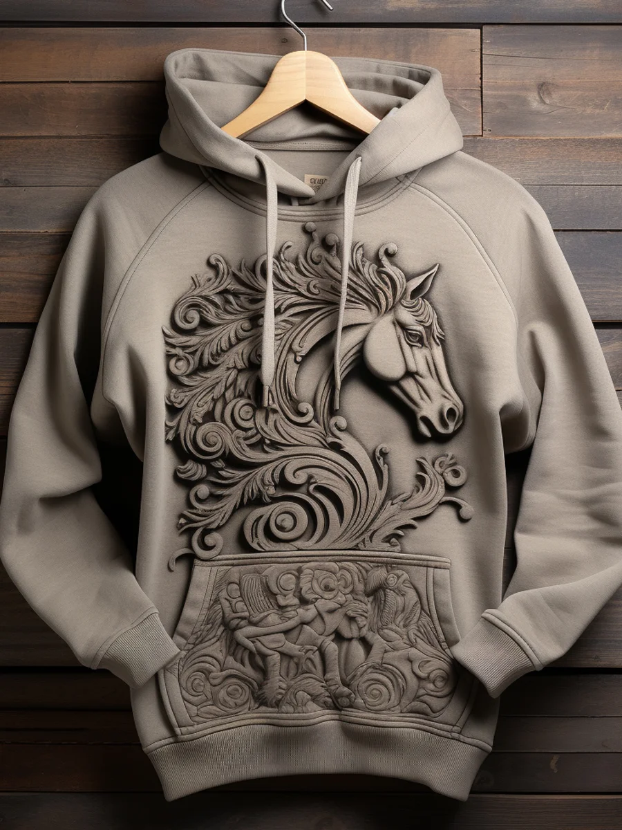 Retro Art Horse Printed Hoodie