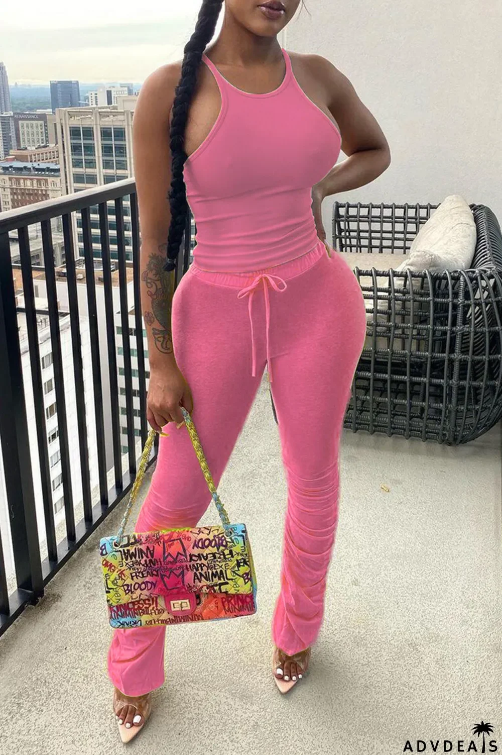 Light Purple Sexy Casual Solid Basic O Neck Sleeveless Two Pieces