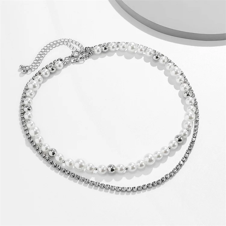 10MM Double Layered Pearl & Rhinestone Tennis Chain Men's Necklace