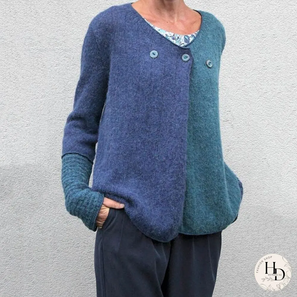 Blue Knitted Casual Sweaters