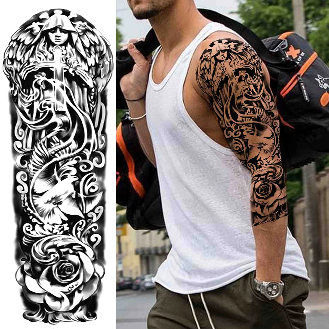 Sexy Wolf Full Flower Arm Temporary Tattoo Stickers For Men Body Art Sleeve Tattoo Decals Girl Women Waterproof Tatoo Fox Legs