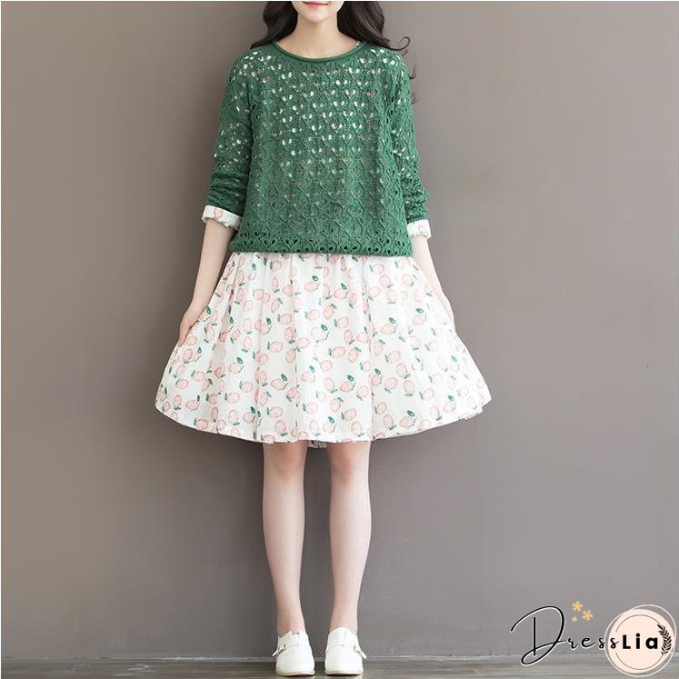 Sweet peach print cotton dress loose casual style traveling dresses